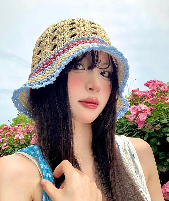 春夏 通気性抜群 編み物バケットハット 日よけ帽子