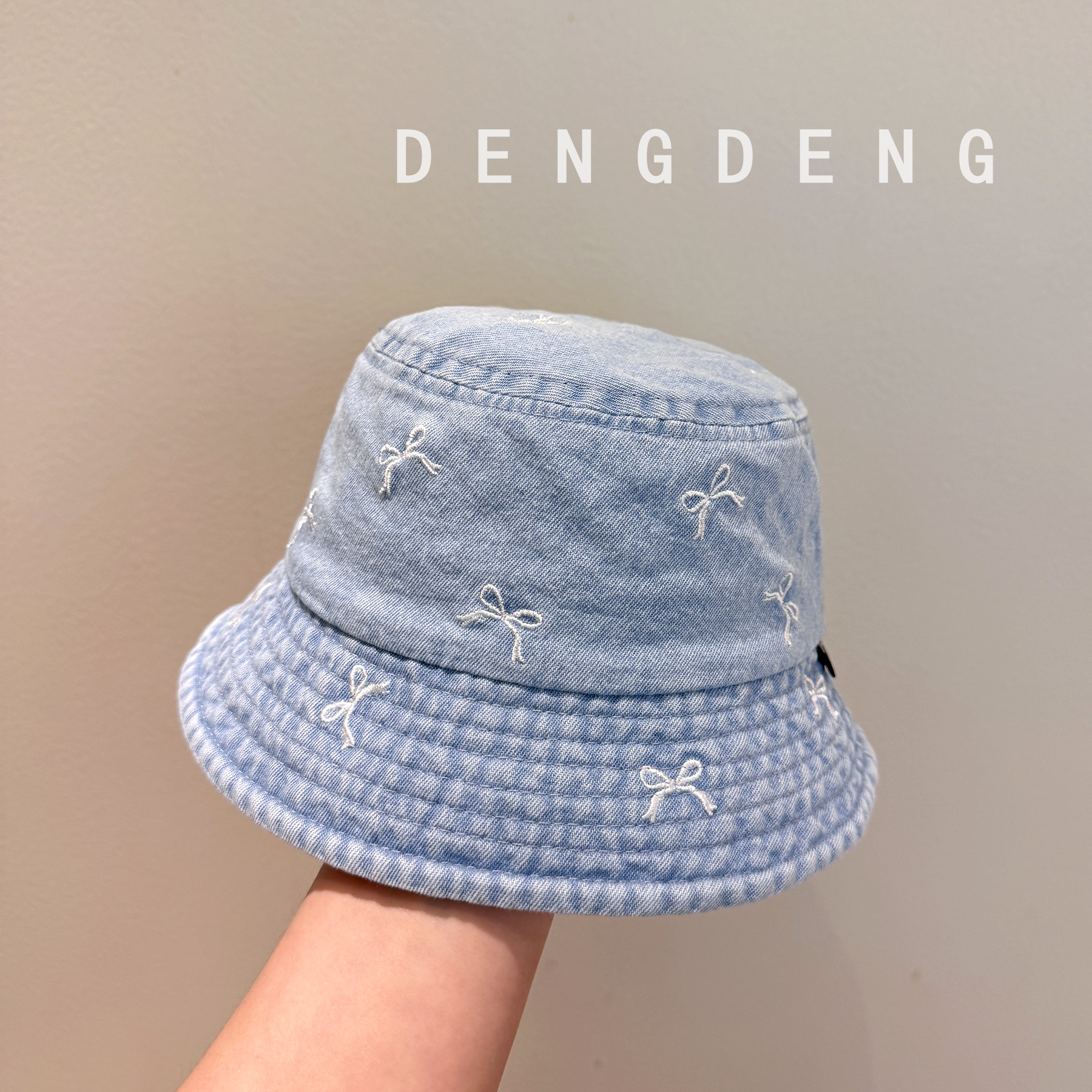 バケットハット リボン刺繍 子供用デニムバケットハット