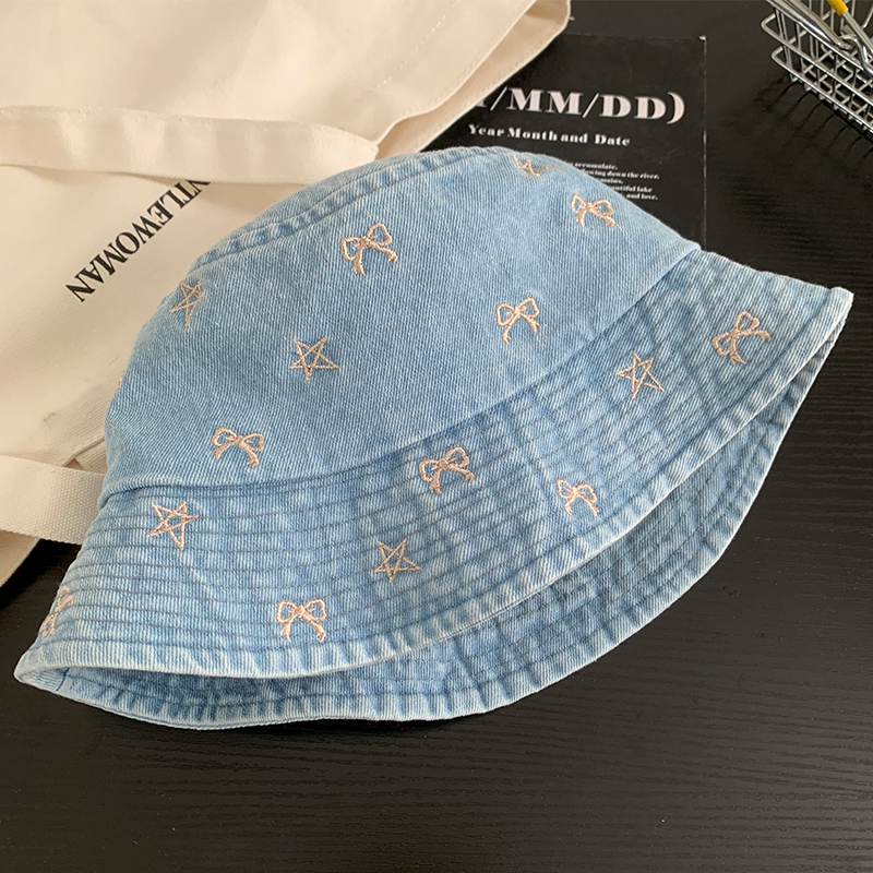 バケットハット リボン刺繍デニムバケットハット