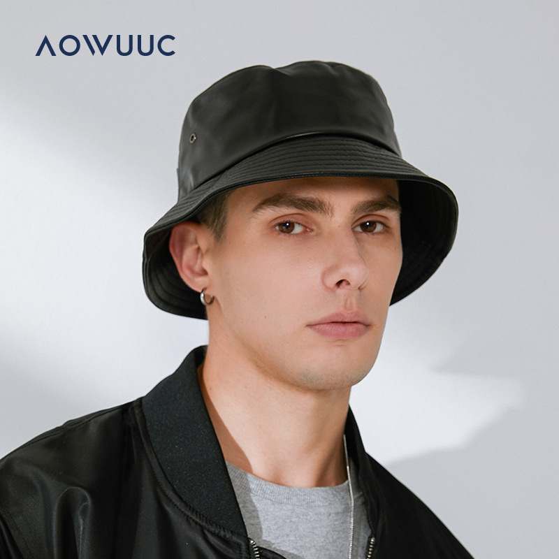 バケットハット 本革仕立て 大人カジュアル レザー調バケットハット