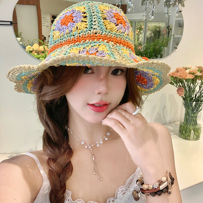 バケットハット 花モチーフ手編みバケットハット