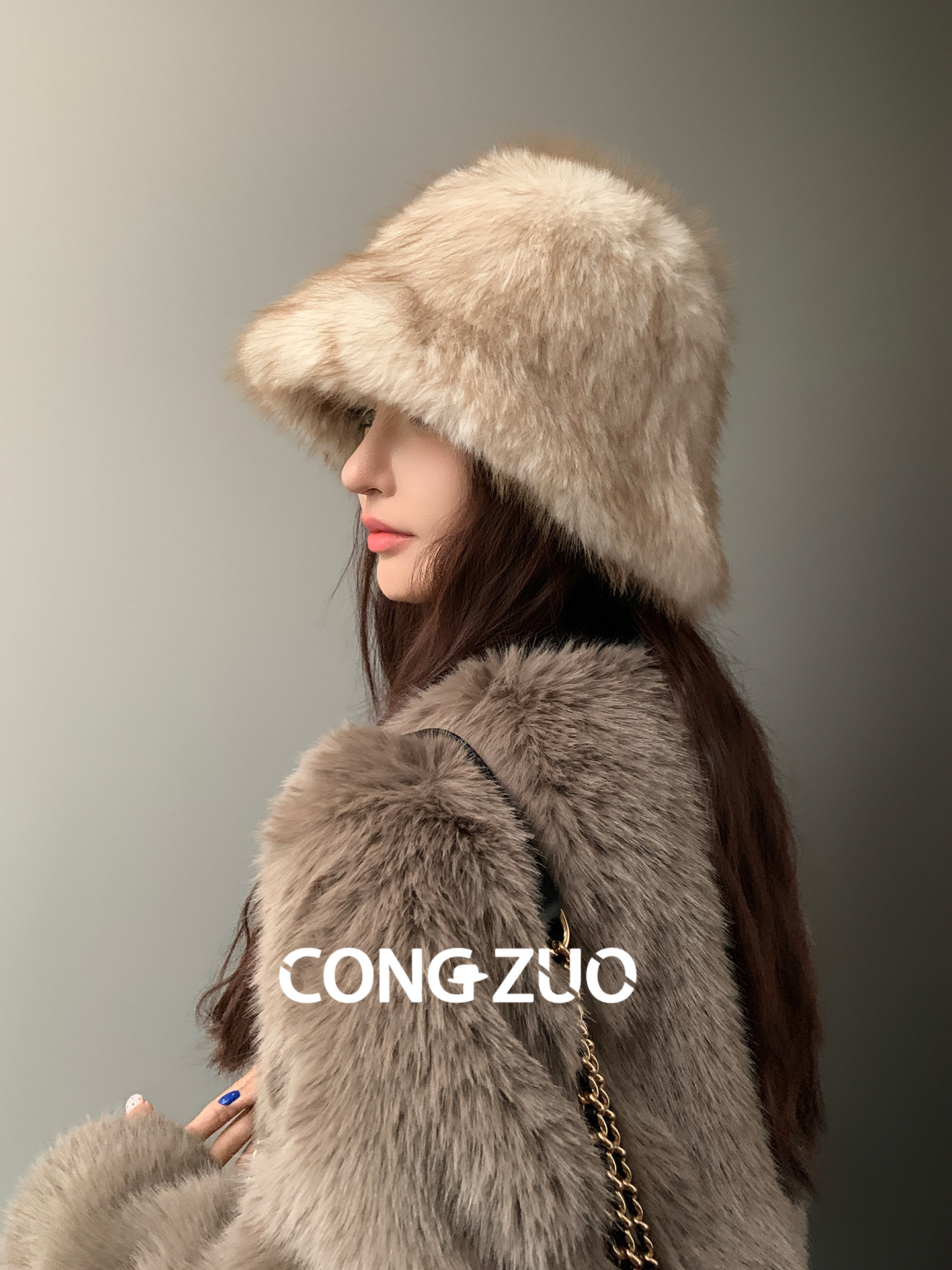 バケットハット ふわふわ全面 ファーバケットハット