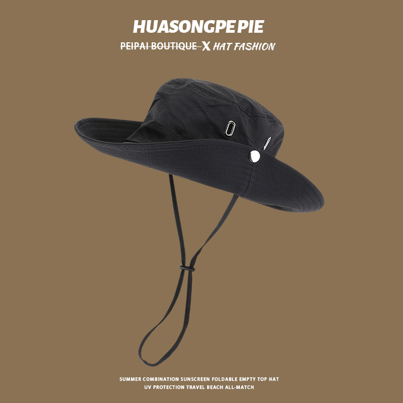 バケットハット 紐付きつば広バケットハット日除け機能性帽子