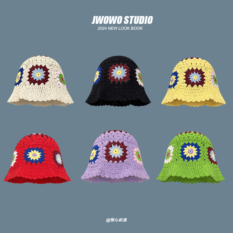 バケットハット 手編みかぎ針花モチーフバケットハット