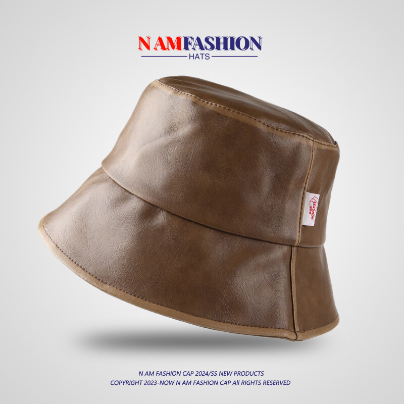 バケットハット 本革仕立て 上質 縫製デザイン レザー調バケットハット