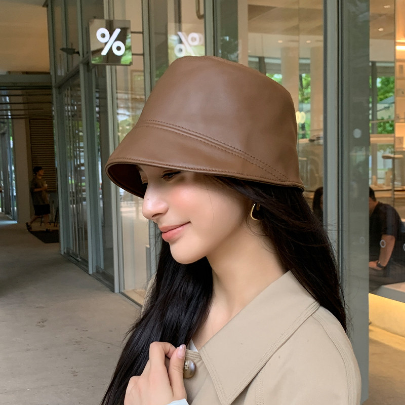 バケットハット 本革 ステッチデザイン レザーバケットハット