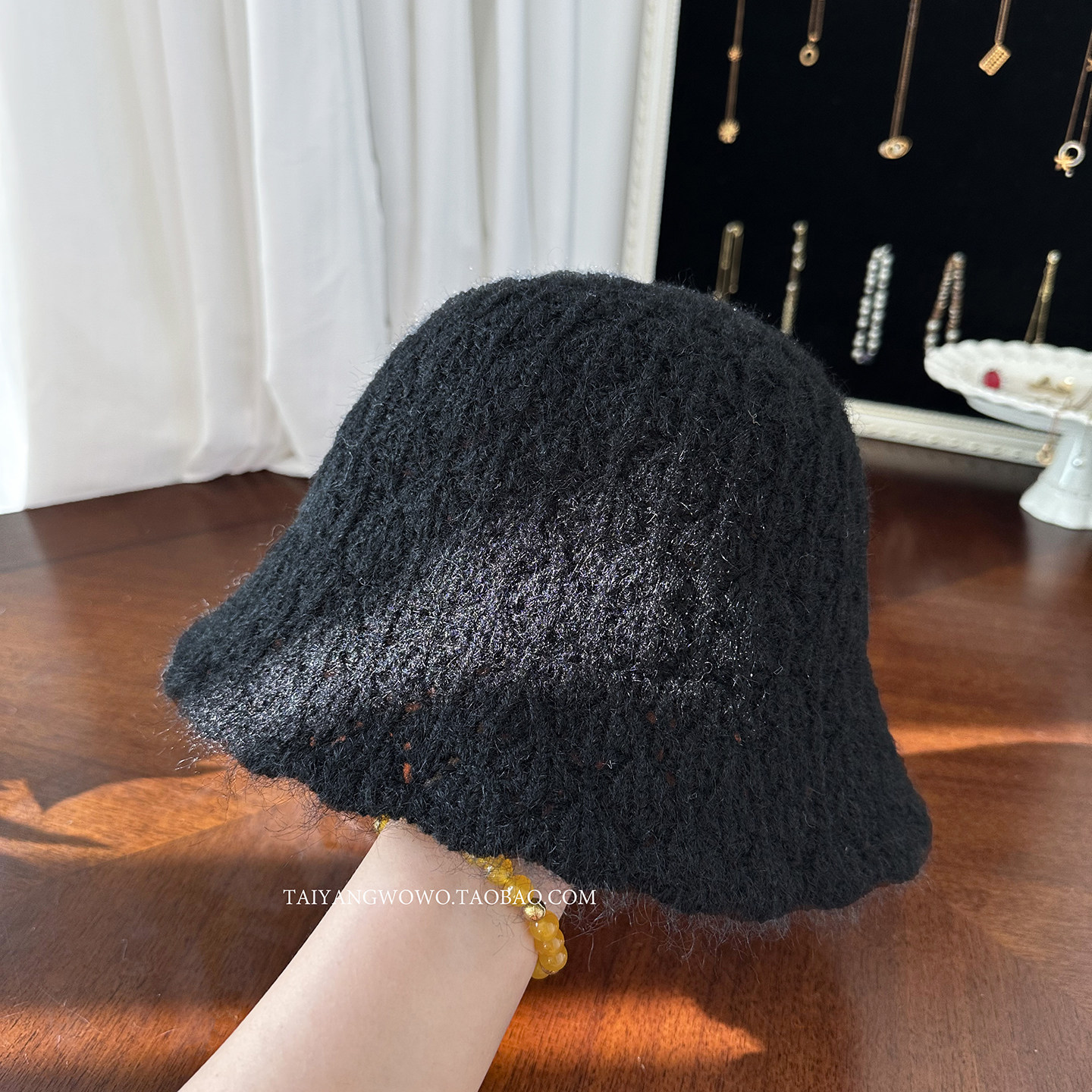 バケットハット ふんわりモヘア風手編みバケットハット