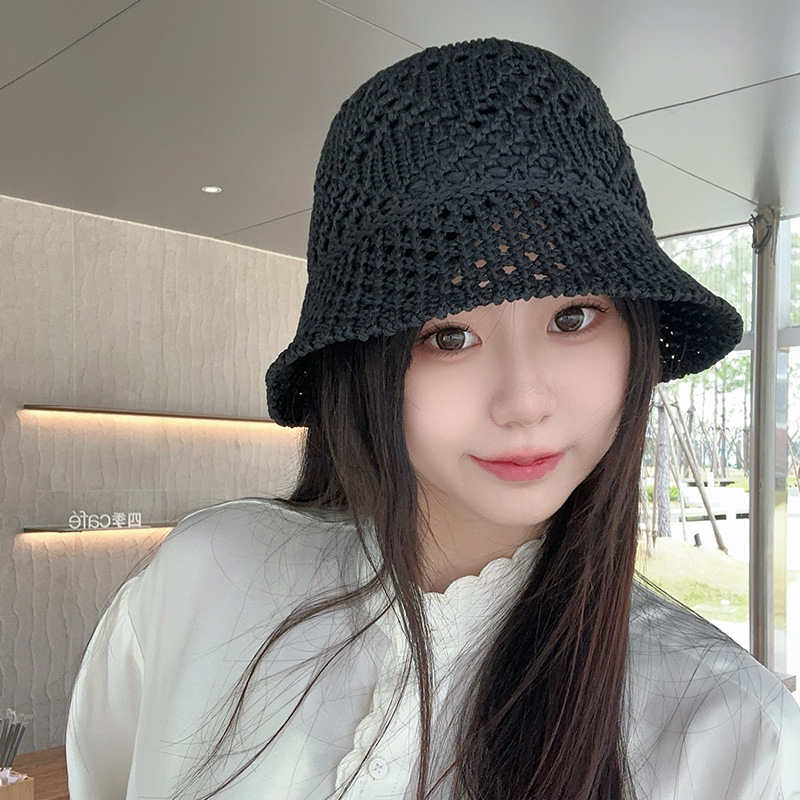 バケットハット 透かし編みレース模様のつば付き帽子