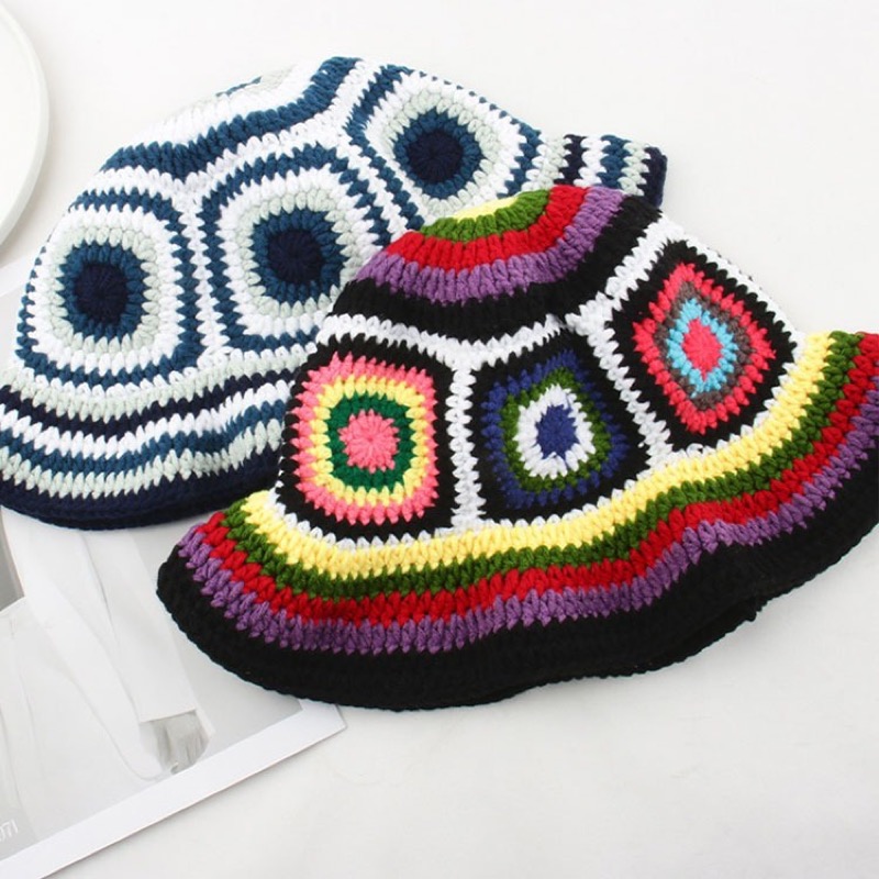 バケットハット 編み物 幾何学模様 ニット バケットハット レディース 帽子