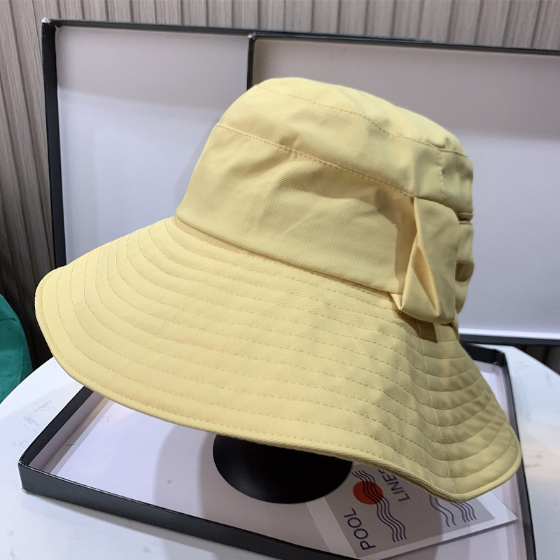 バケットハット リボン付き大きなつば広バケットハット