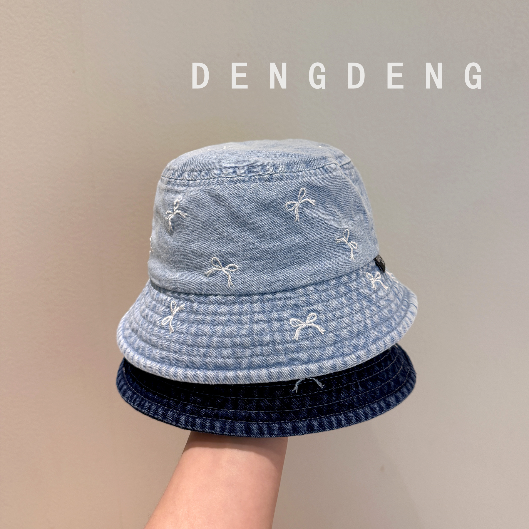 バケットハット リボン刺繍 子供用デニムバケットハット