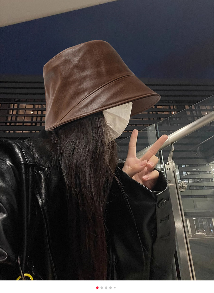 バケットハット 大きめサイズ対応 レザー調バケットハット