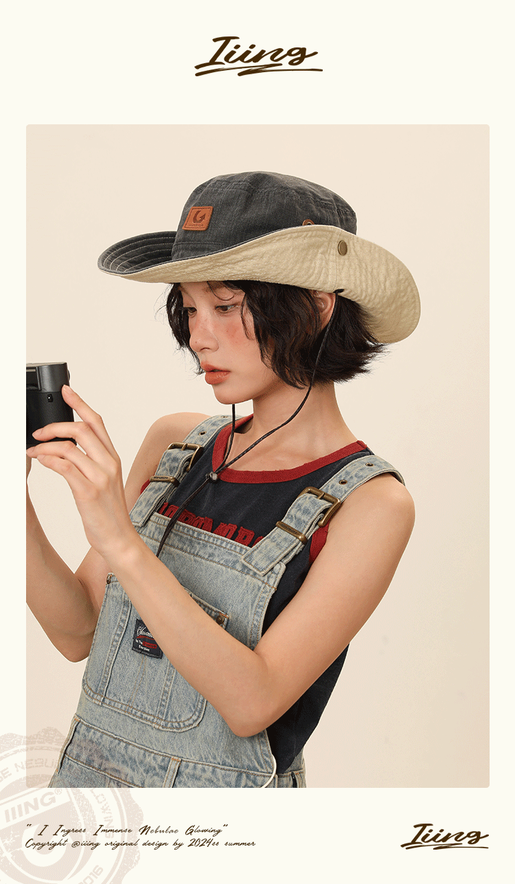バケットハット バケットハット 風合い豊かな二色仕立て紐付きハット