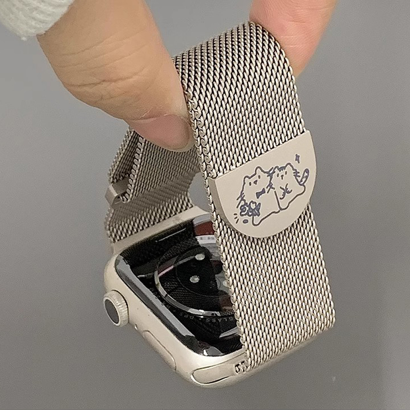 アップルウォッチバンド メッシュ模様の猫柄チタンバンド