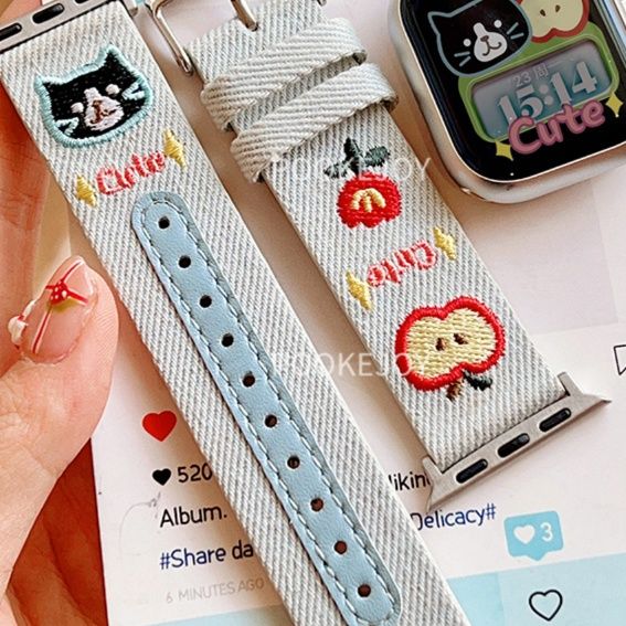 アップルウォッチバンド デニム風刺繍入りウォッチベルト