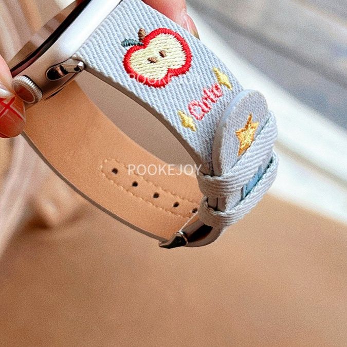 アップルウォッチバンド デニム風刺繍入りウォッチベルト