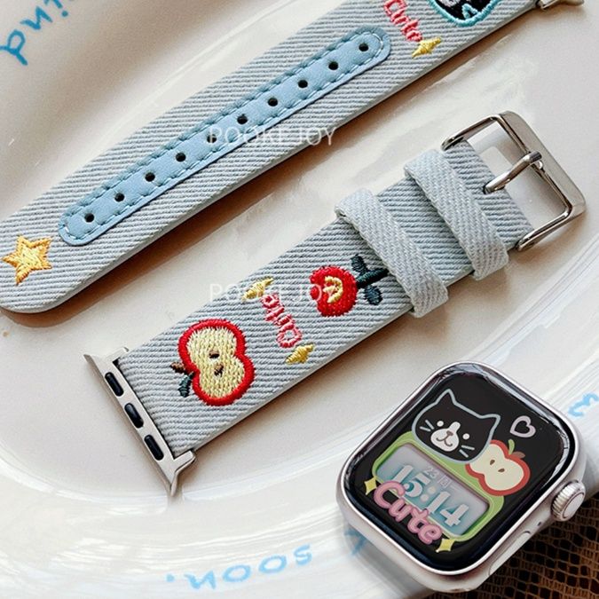 アップルウォッチバンド デニム風刺繍入りウォッチベルト