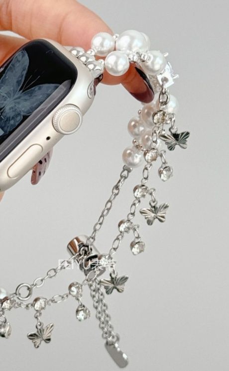 アップルウォッチバンド 真珠蝶舞ステンレスチェーン
