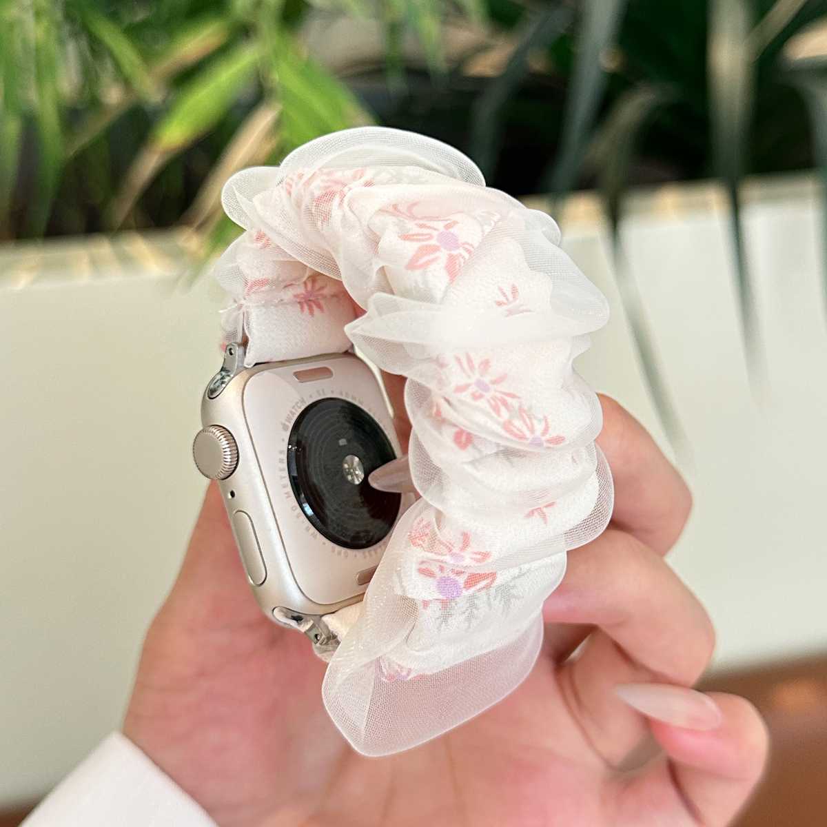 アップルウォッチバンド 花柄シフォンシュシュバンド