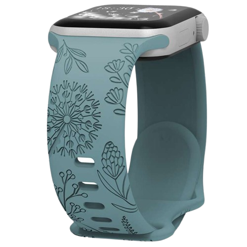 アップルウォッチバンド 花柄エンボス加工グリーンレザーApple Watchバンド