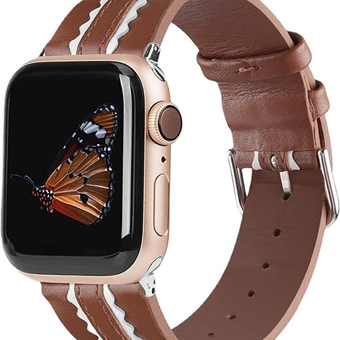 アップルウォッチバンド 波縁装飾本革時計替えバンド