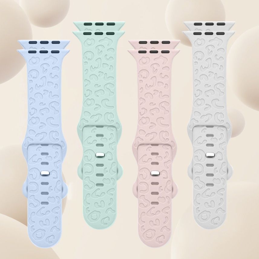 アップルウォッチバンド 豹紋模様入り純色シリコン製スポーツバンド