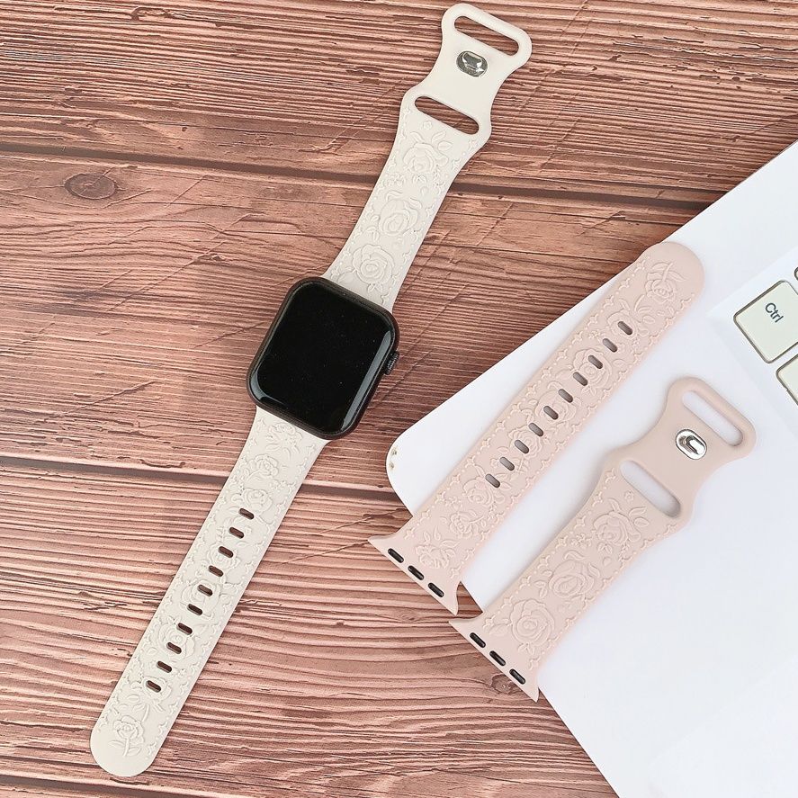 アップルウォッチバンド 大輪薔薇浮彫柄シリコン軽量スポーツバンド