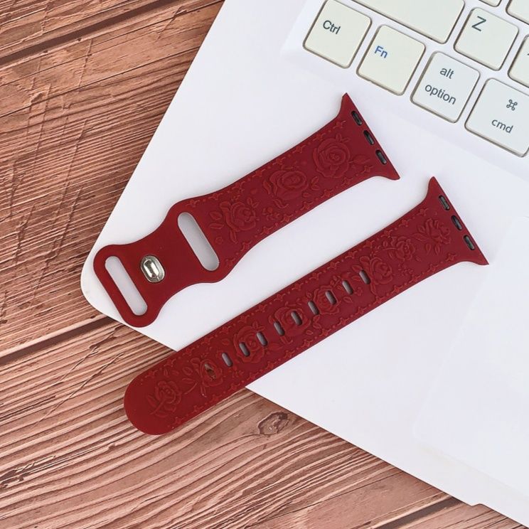 アップルウォッチバンド 大輪薔薇浮彫柄シリコン軽量スポーツバンド