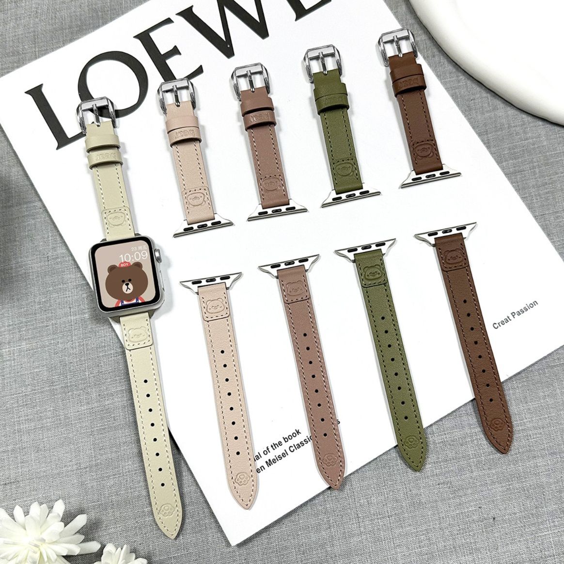 アップルウォッチバンド 小熊刻印入り本革細身バンド