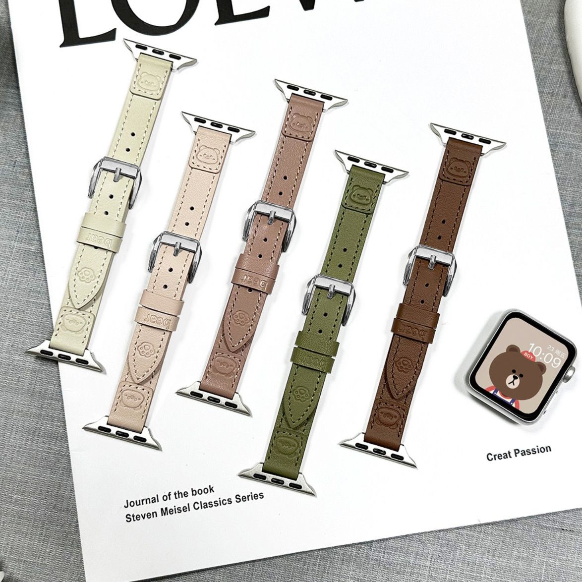 アップルウォッチバンド 小熊刻印入り本革細身バンド