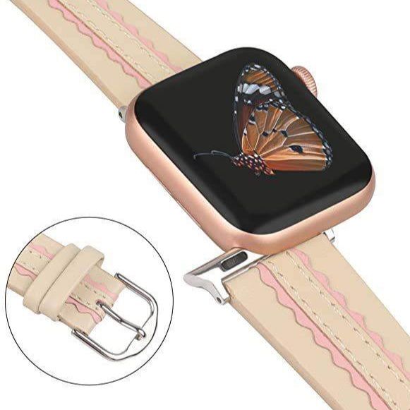 アップルウォッチバンド 波型ステッチ本革レザーバンド