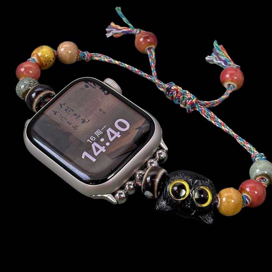 アップルウォッチバンド 夜ふくろう陶器ビーズソロループ