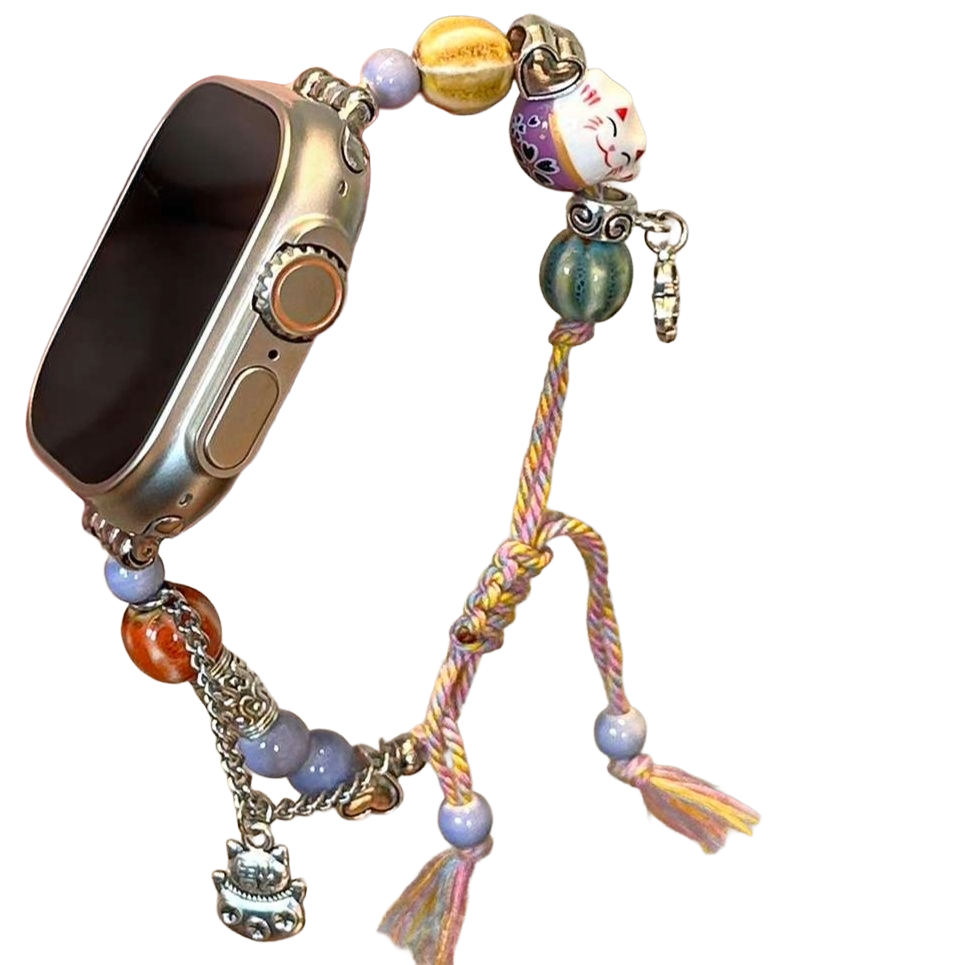 アップルウォッチバンド 和チャーム付き幸運の組紐バンド