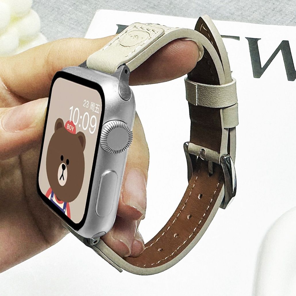 アップルウォッチバンド 可愛いクマ刻印入り本革ベルト
