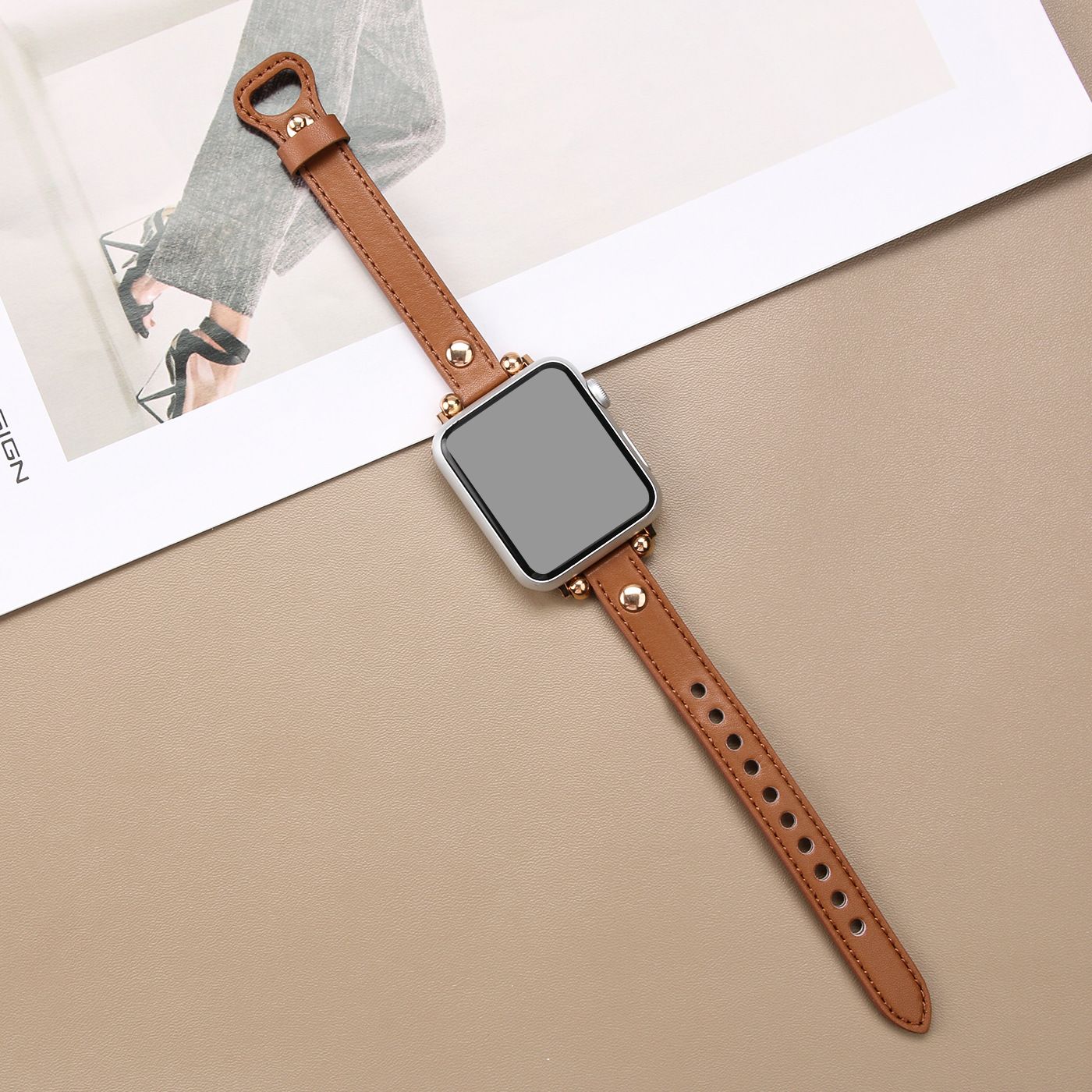 アップルウォッチバンドレザー 本革スリム円環金具付き時計替えベルト