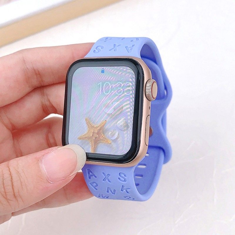 アップルウォッチバンド アルファベットデザイン シリコンスポーツバンド バタフライバックル 男女兼用