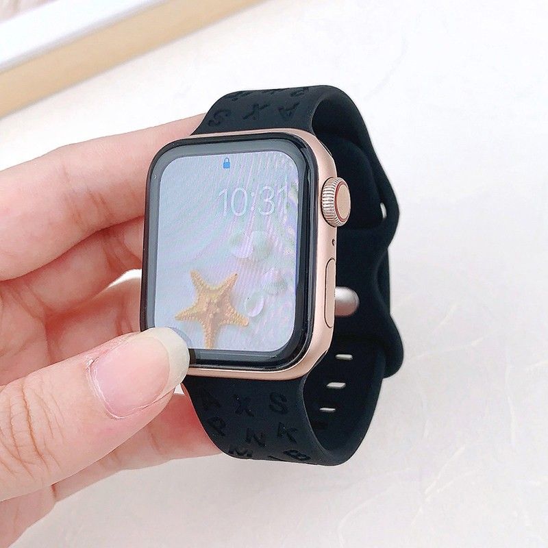 アップルウォッチバンド アルファベットデザイン シリコンスポーツバンド バタフライバックル 男女兼用