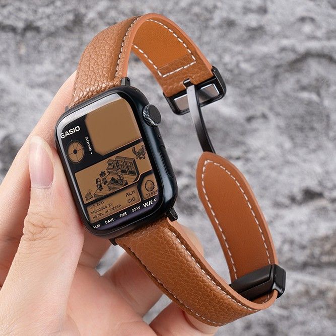 アップルウォッチバンド 本革 レザー 磁気吸着 高級デザイン