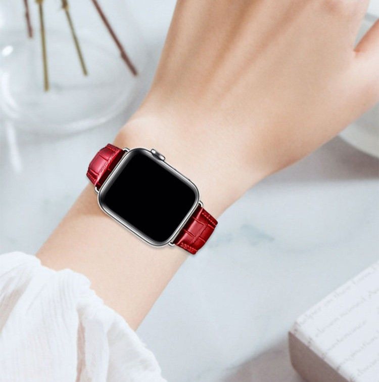 アップルウォッチバンド 高級クロコダイル型押しレザーバンド