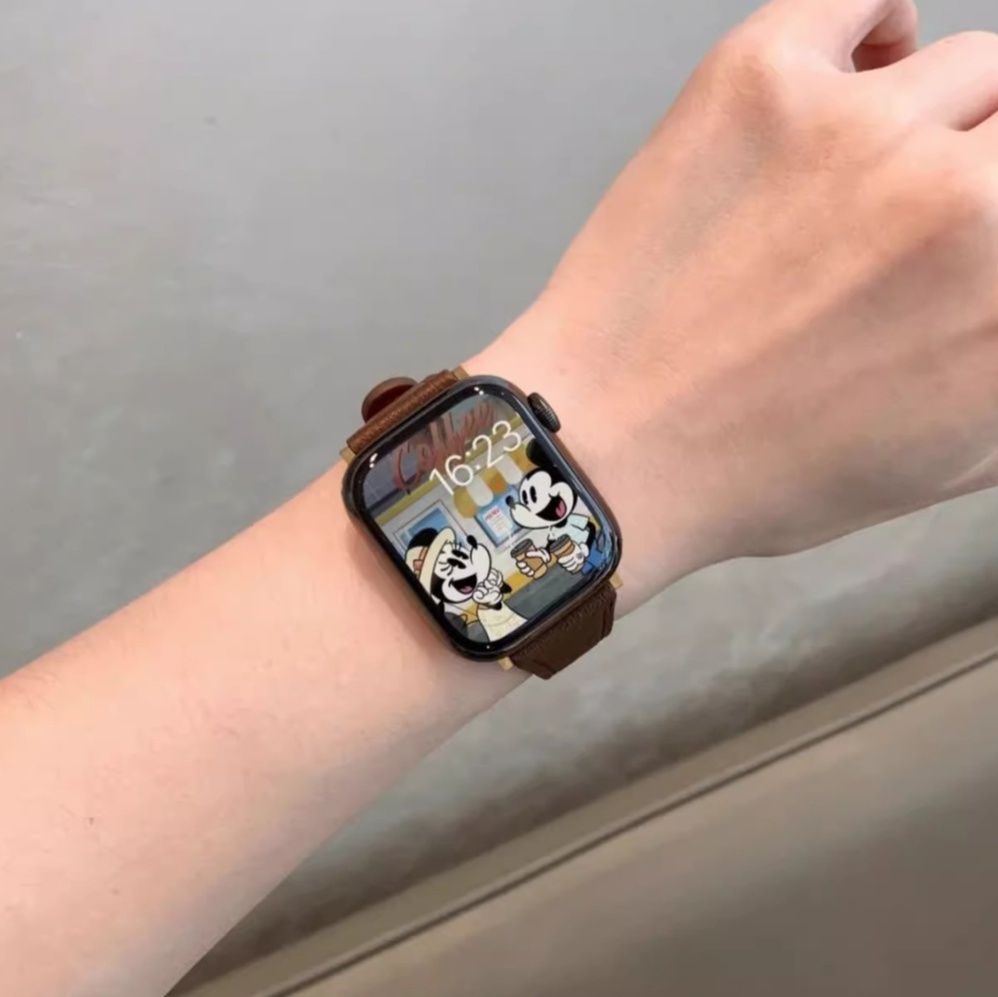 アップルウォッチバンドレザー 本革型押し丸型金具付き細身バンド