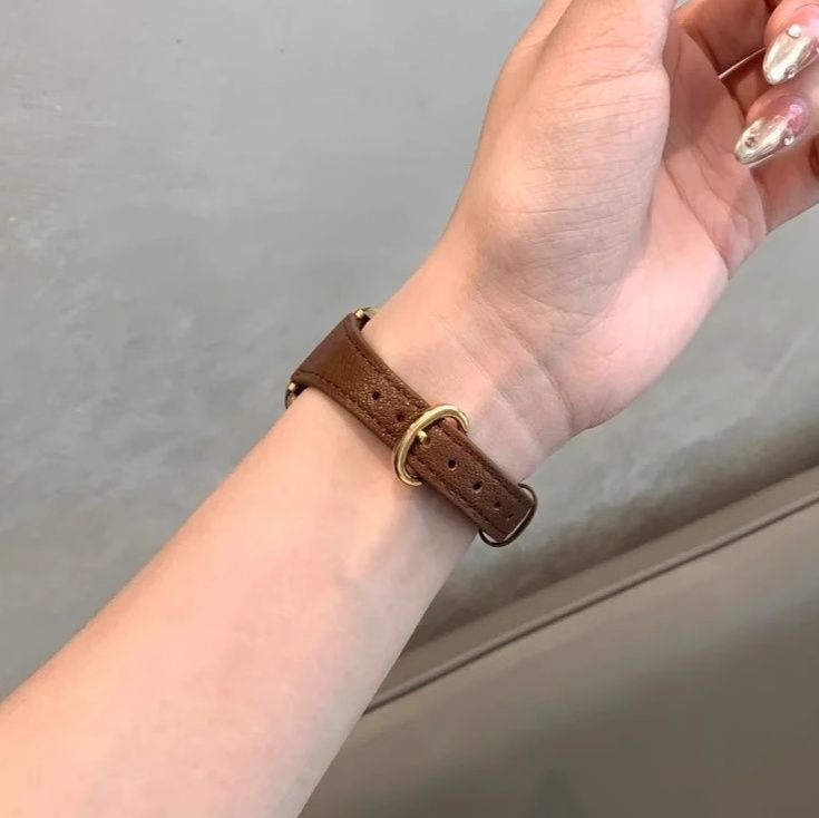 アップルウォッチバンドレザー 本革型押し丸型金具付き細身バンド