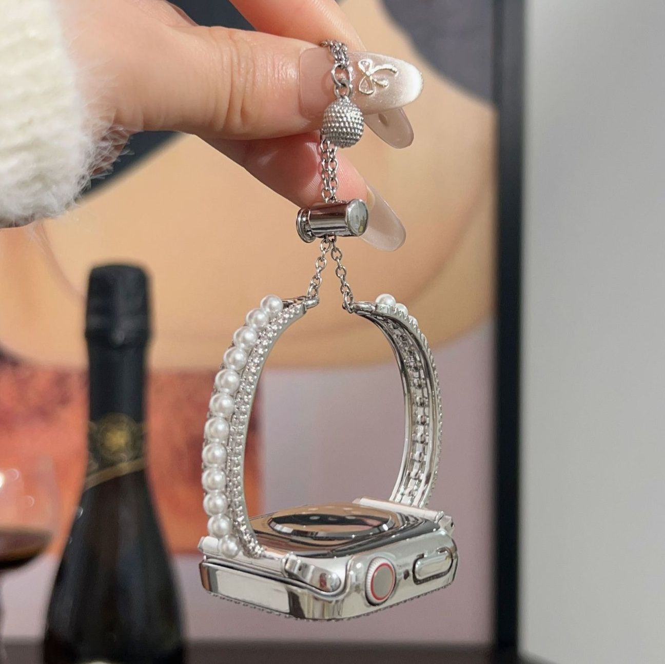 アップルウォッチバンド 輝石装飾パール付きステンレスバンド