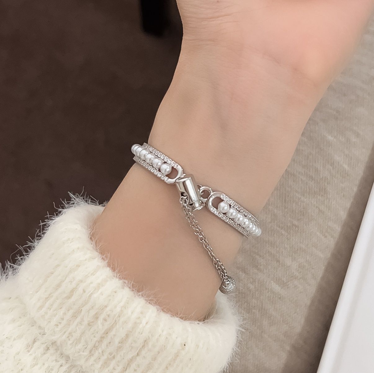 アップルウォッチバンド 輝石装飾パール付きステンレスバンド