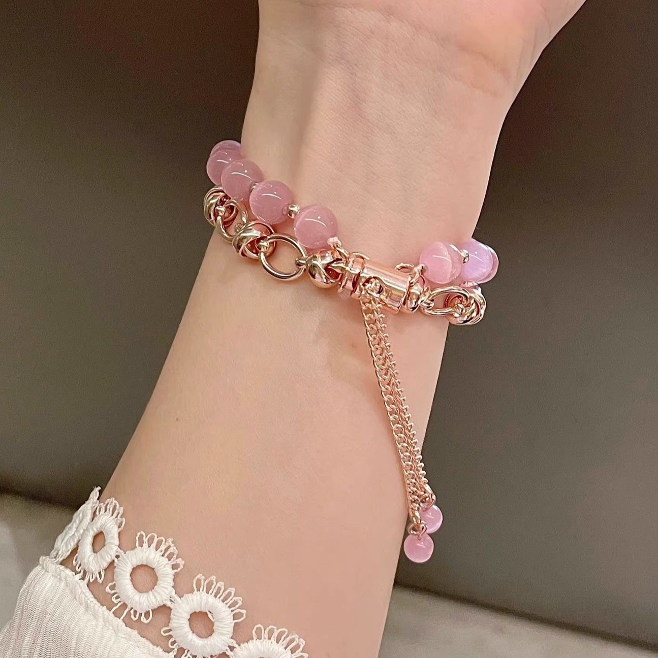 アップルウォッチバンドステンレス 天然石ビーズ装飾チェーン調節可能ブレスレット型バンド