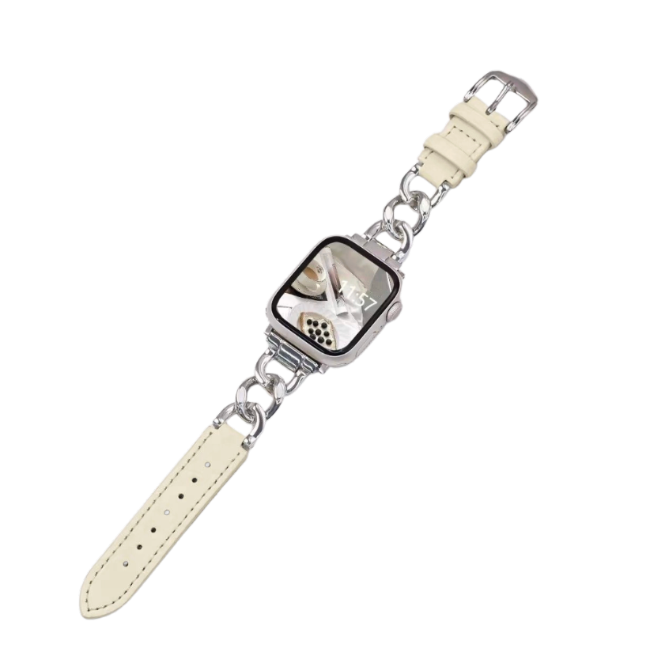 アップルウォッチバンド メタル×レザー 細身チェーン ブレスレット風