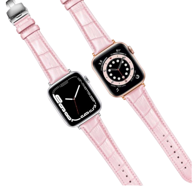 アップルウォッチバンド 高級感あふれるピンクレザーウォッチバンド