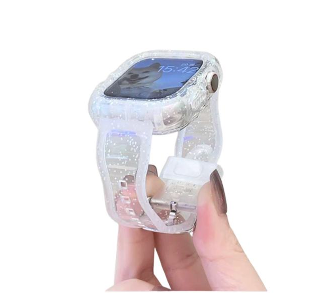 アップルウォッチバンド キラキラ透明犬柄スマートウォッチバンド