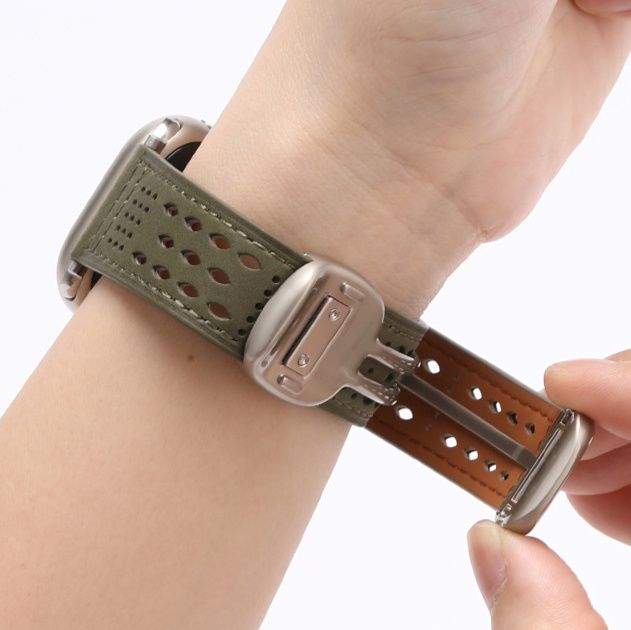 アップルウォッチバンド 磁気式折りたたみ留め具付きパンチングレザーバンド