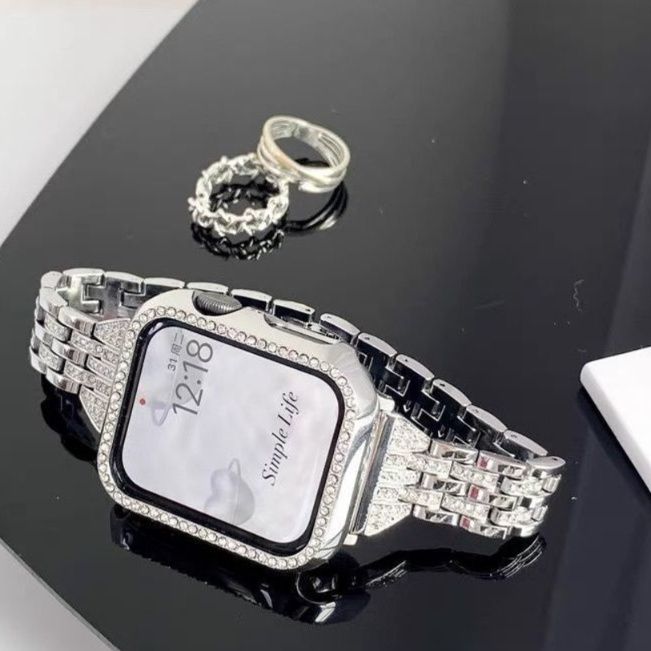 アップルウォッチバンド ラインストーン輝くステンレス製バンド＆カバーセット
