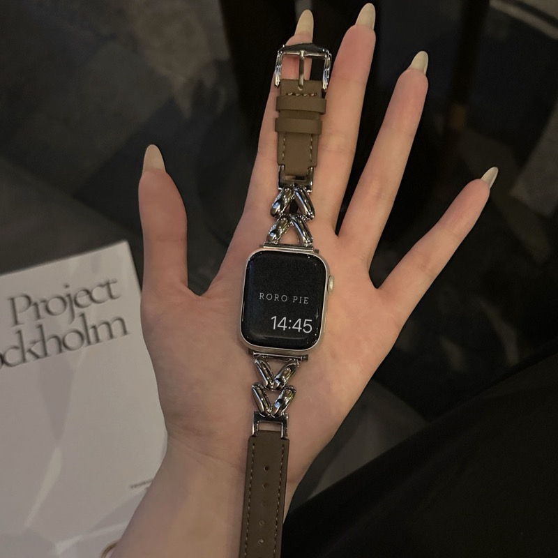 アップルウォッチバンド 高級レザー アップルウォッチ ストラップ メタリックチェーン